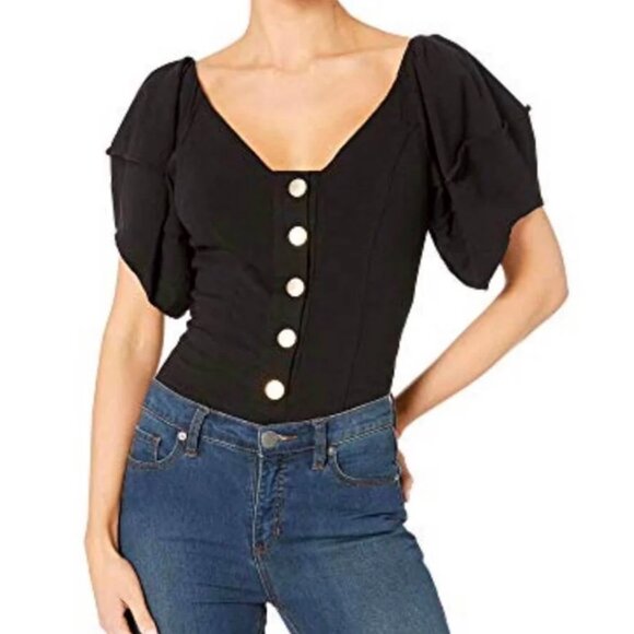 Intimately Free People "Not So Basic" Black Bodysuit w/ Puff Sleeves - M - Picture 2 of 7